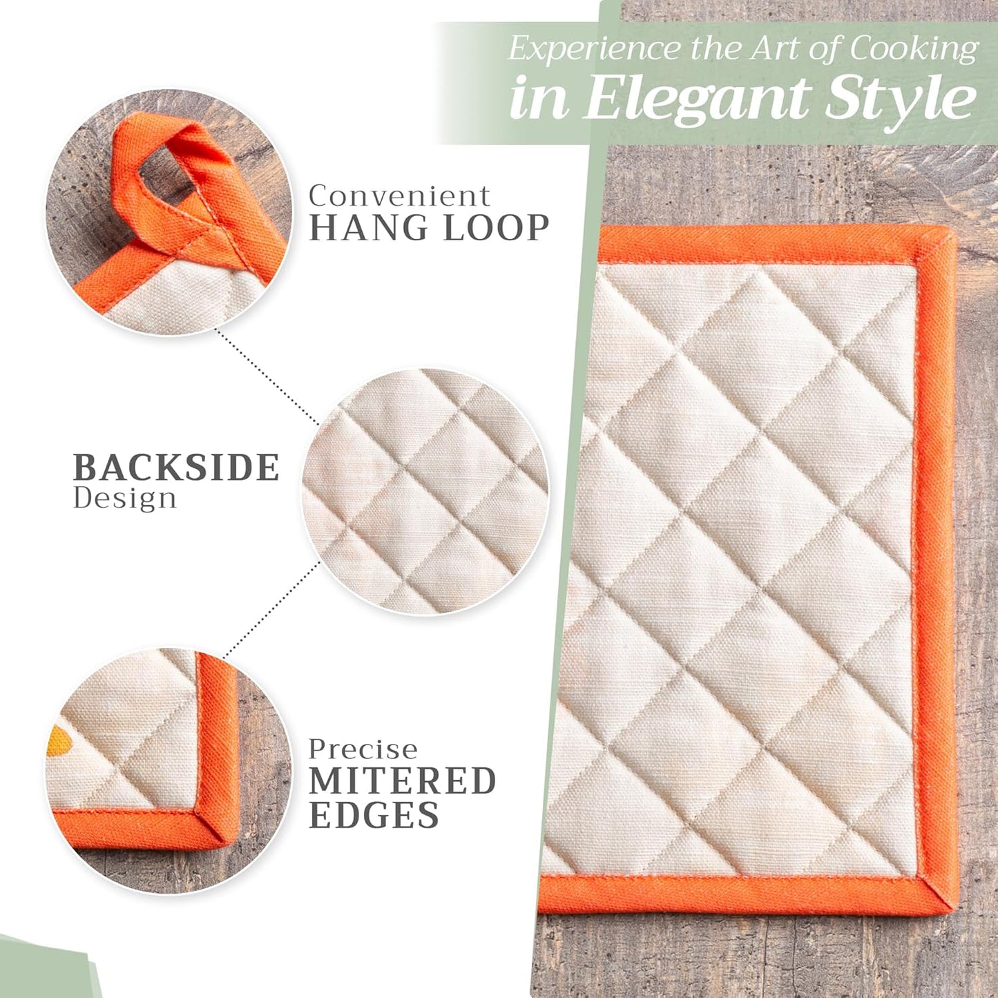 Maison d' Hermine Pot Holders Set 100% Cotton Heat Resistant Potholders 8" x 8" Hot Pads with Loop BBQ, Cooking, Baking, Grilling, Kitchen, Handling Hot Pans (Pack of 2, Colors of Autumn)