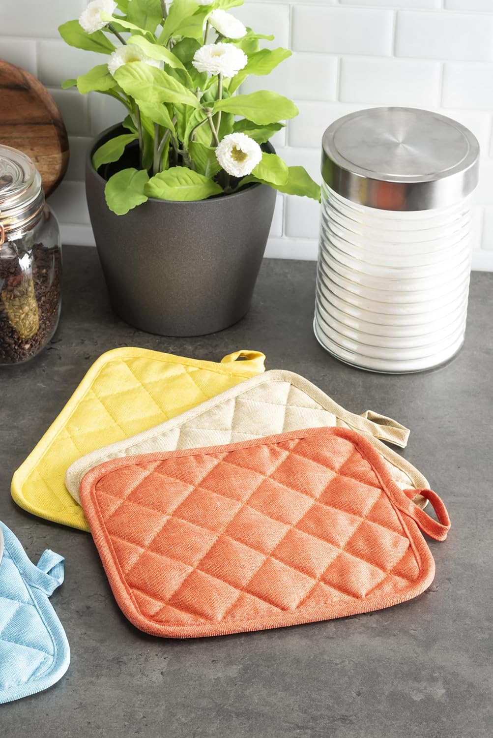 American Linen Pot Holders, Hot Pads, Table Pads for Kitchen and Dining Table, Non Slip Heat Resistant Hot Pot Holder (Aqua, 8 Pack)