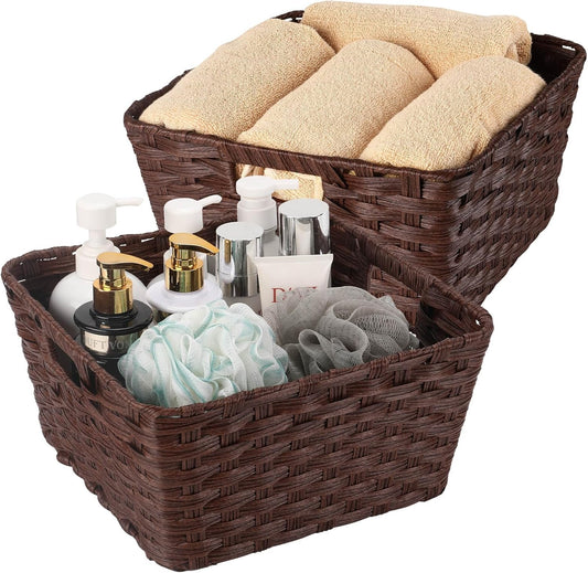 Wicker Storage Baskets, Baskets for Shelves, Toilet Paper, Woven Storage Baskets for Organizing, Brown, 12" x 12" x 6", 2-Pack