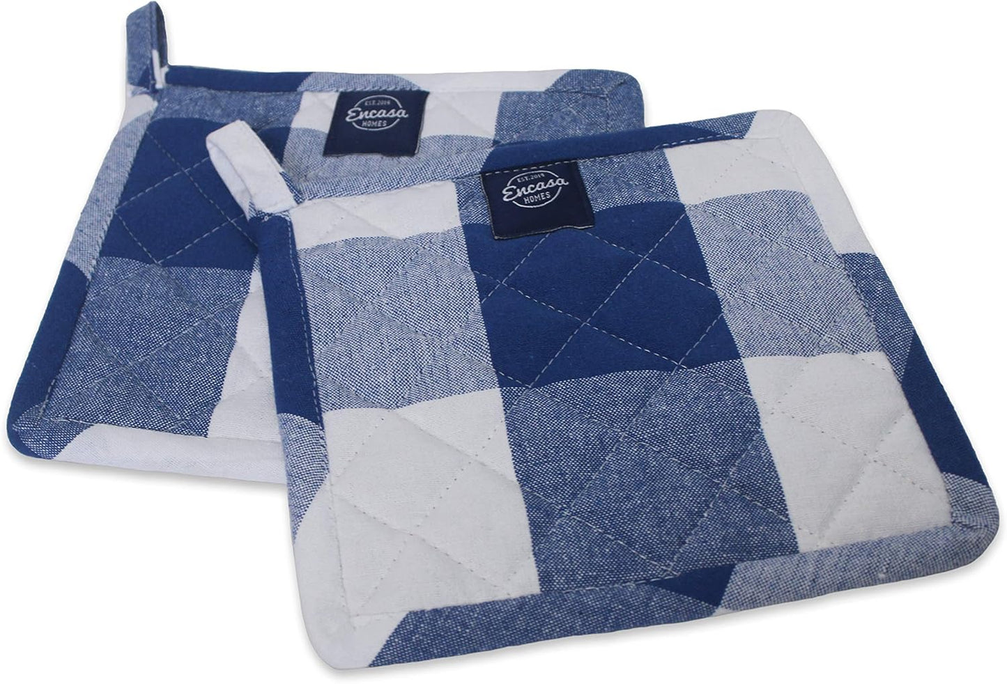 Encasa Homes 8 inches Oven Microwave Potholders (2 pc Set) for Kitchen Cooking & Baking - Heat Resistant, Thick & Safe, Protection of Hands from Hot Utensils - Buffalo Blue Checks