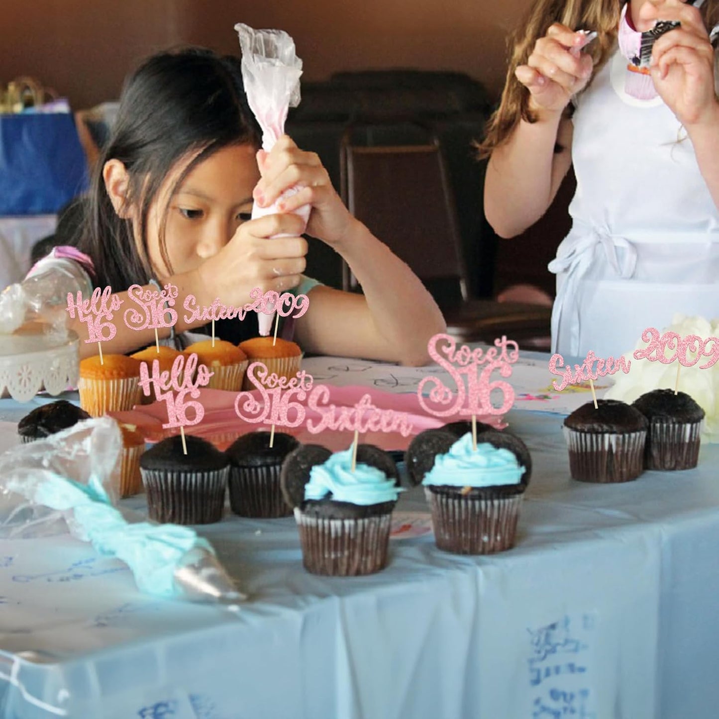 Gyufise 24Pcs Happy 16th Birthday Cupcake Toppers Glitter Hello 16 Sweet 16 Sixteen Years Old Cupcake Picks for Celebrating 16th Birthday Anniversary Party Cake Decorations Supplies Pink