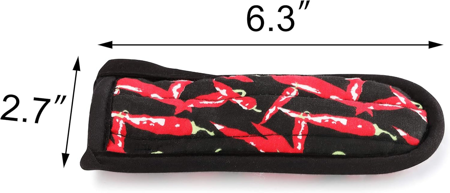 New Star Foodservice 1028744 Commercial-Grade Hot Skillet Handle Cover Holder, Hot Handle Holders/Mitts, Red Peppers Pan Cotton Handle Sleeve, Set of 6