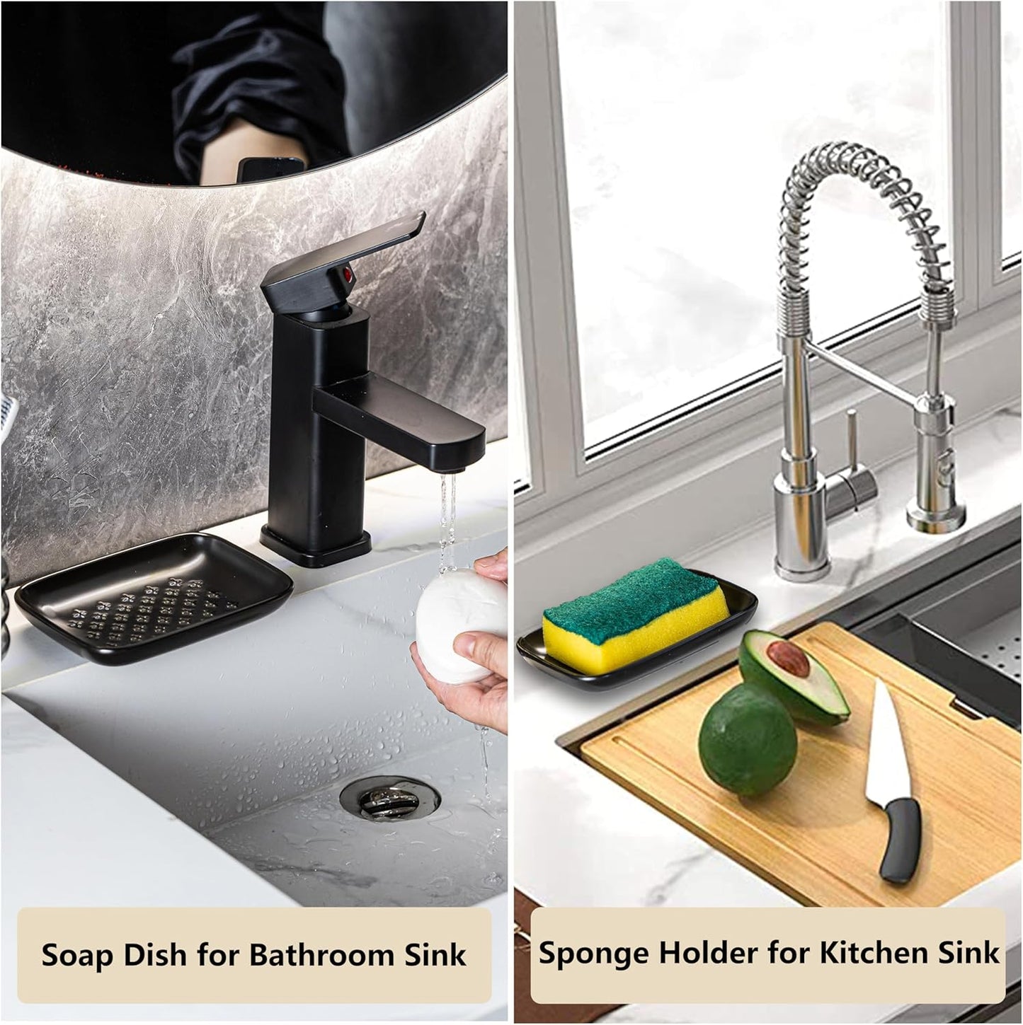 Gomakren Soap Dish, Shower Soap Holder, Ceramic Soap Dishes for Bar Soap Sponge Shampoo, Halloween Soap Saver Tray for Bathroom Kitchen Sink Counter, 5.5 Inch, Black