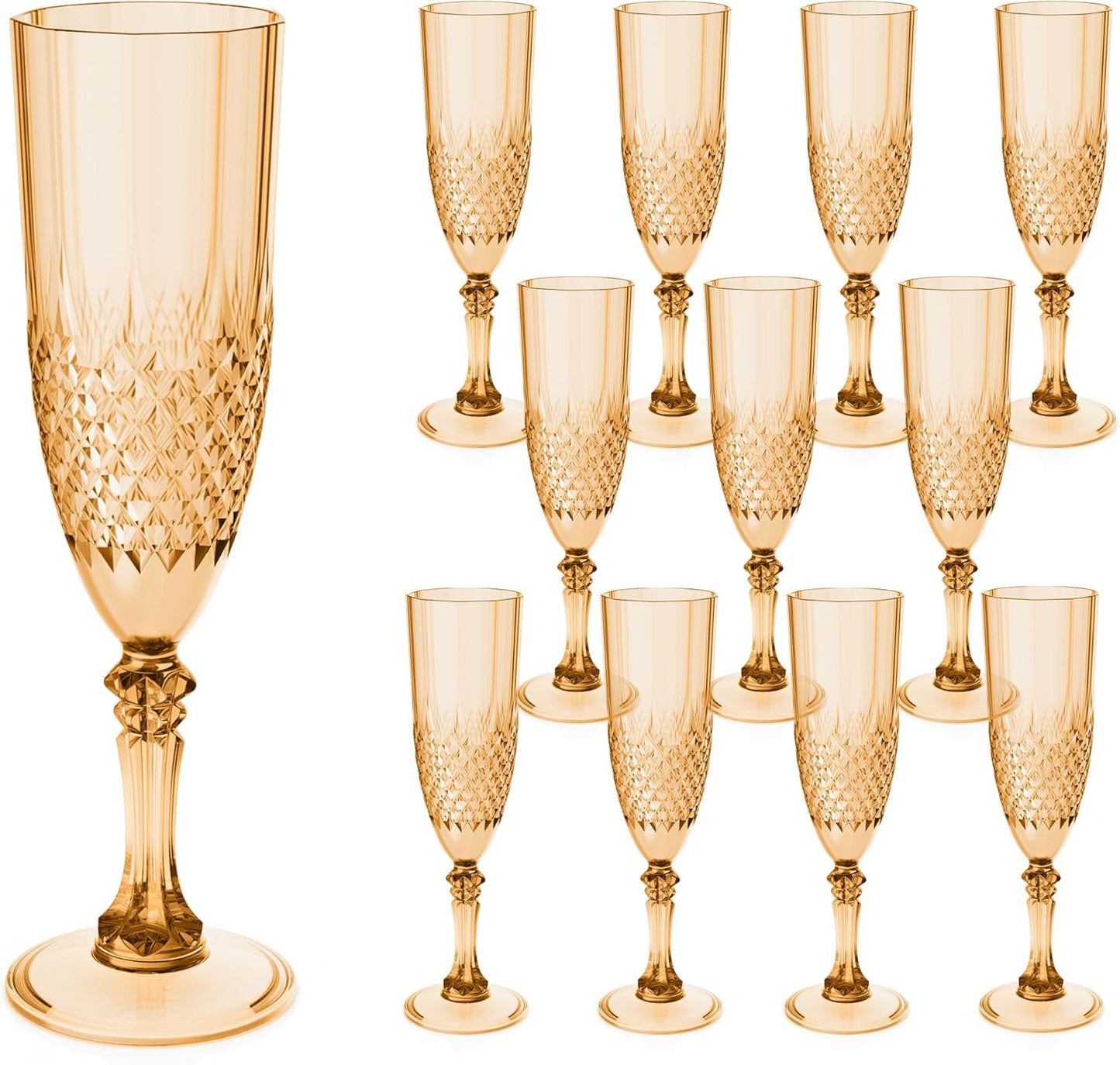 Plastic Champagne Flutes, 12PCS Gold Plastic Wine Glasses Goblets Reusable Champagne Flute for Weddings, Bachelor Parties, Toasting, and Events(12, Gold)