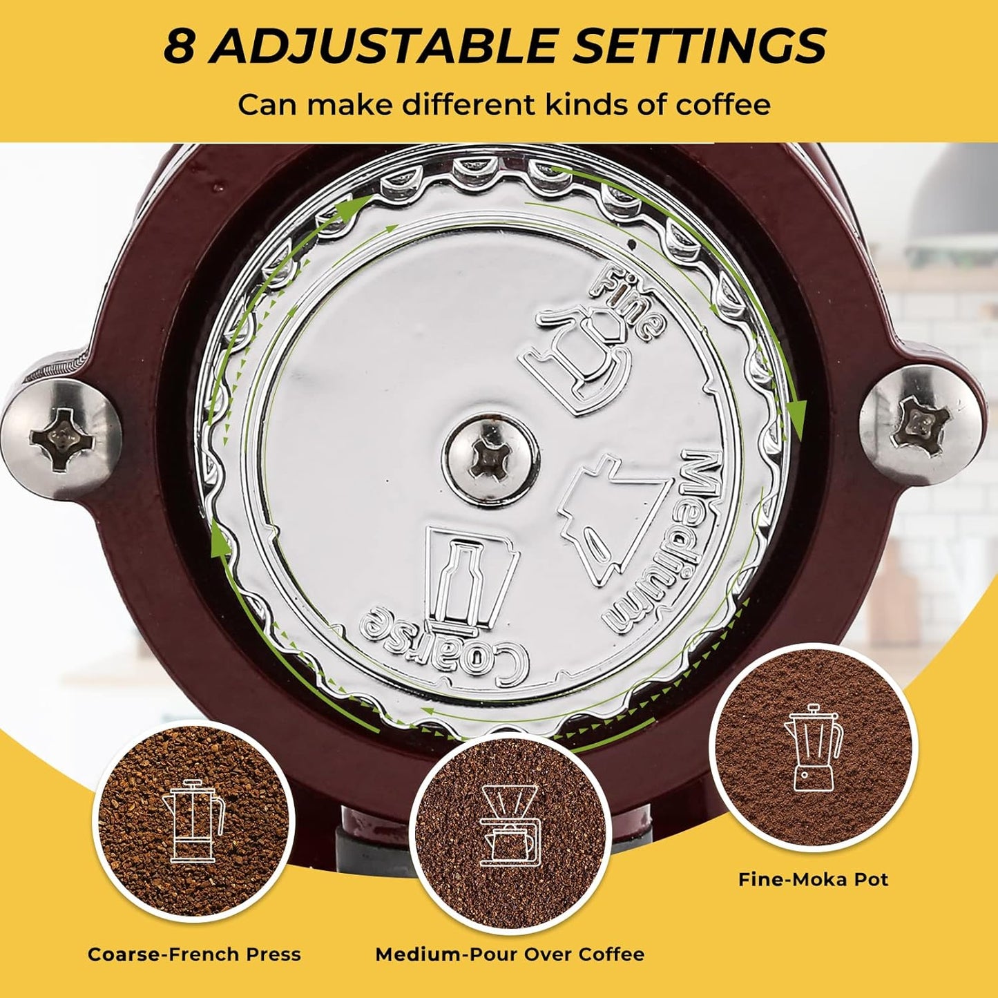 Burr Coffee Grinder - Electric Espresso Grinder for Home & Commercial Use, Silent, Adjustable Grind, With Hopper, Brush, Spoon, Red