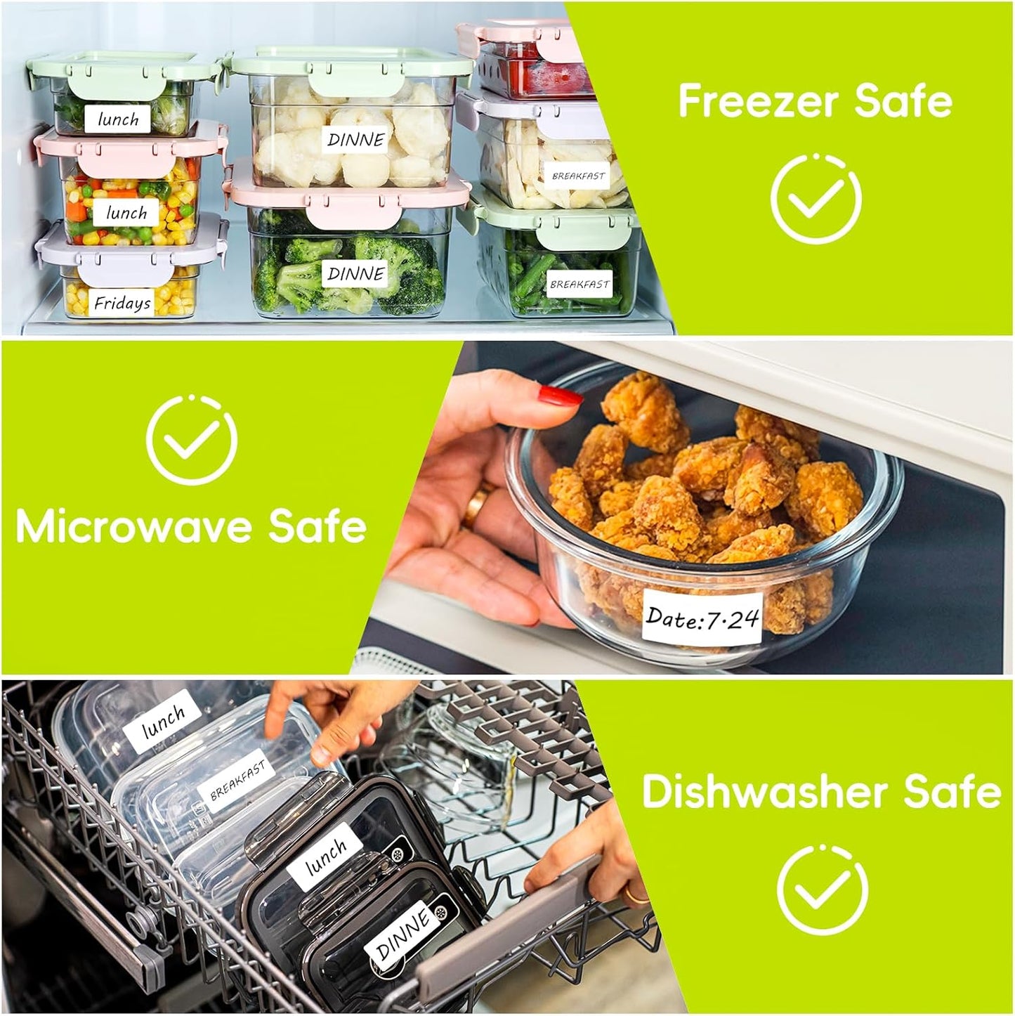 600 Blank Removable Freezer Labels with Perforation Line for Easy Distribution and Use. Waterproof and Oil-Resistant, Suitable for Food Containers, Jars, and Kitchen Organization.(1 "x 2")