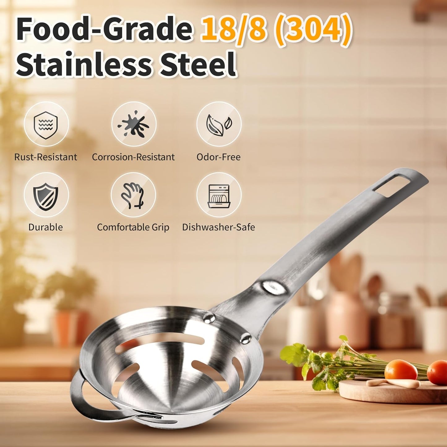 Stainless Steel Egg Yolk White Separator for Raw Eggs,6-Hole Design, Quick Egg Yolk & White Separation, Kitchen Tool for Cooking & Baking