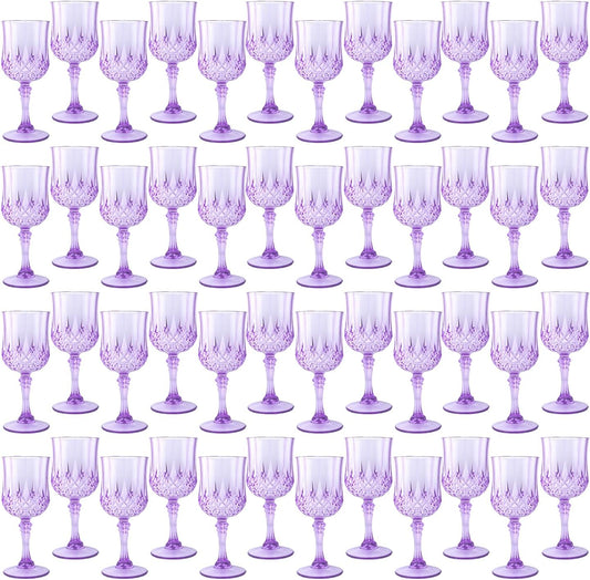 Plastic Wine Glasses，Plastic Goblets Vintage Style Cordial Drinking Glasses for Wedding Reception, Grand Event Party Supplies (48, Purple)