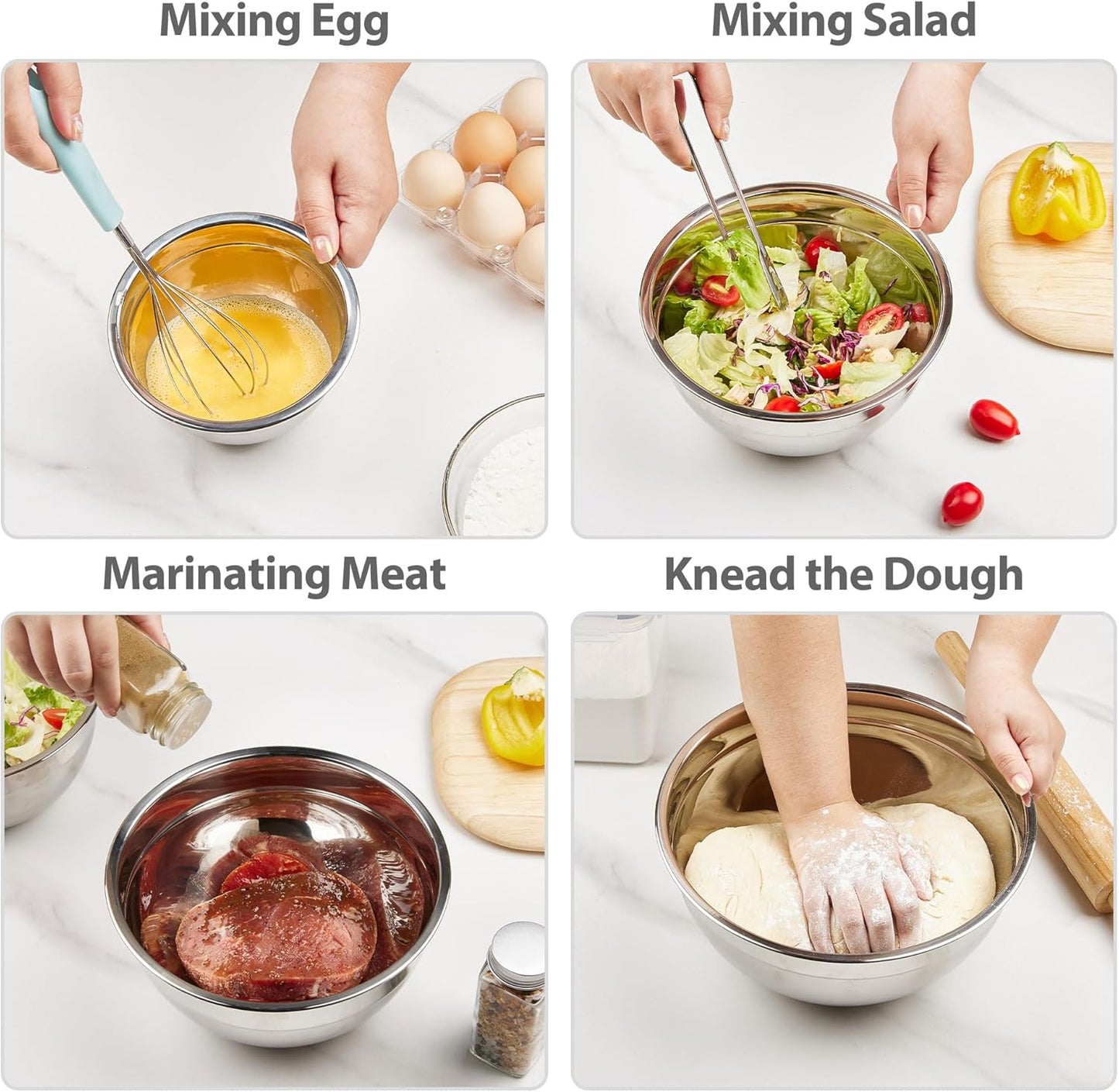 YIHONG 7 Piece Metal Mixing Bowls with Lids for Kitchen, Stainless Steel Set Ideal for Baking, Prepping, Cooking and Serving Food, Nesting Design for Space Saving Storage(Black)