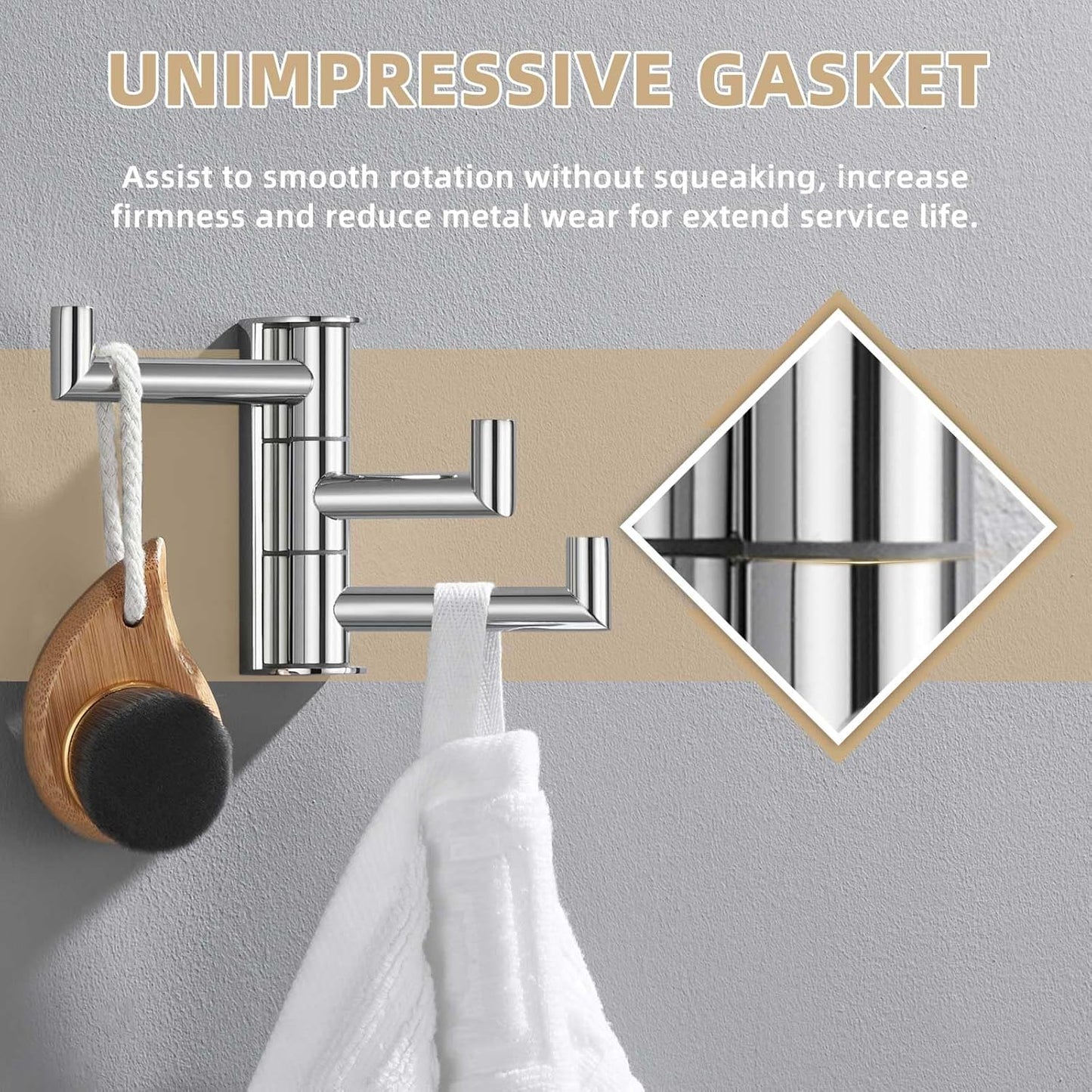 Suyar Bathroom Towel Hook Polished Chrome, SUS 304 Stainless Steel Swivel Robe Hook with 3 Arms, Towel Hanger Wall Mounted