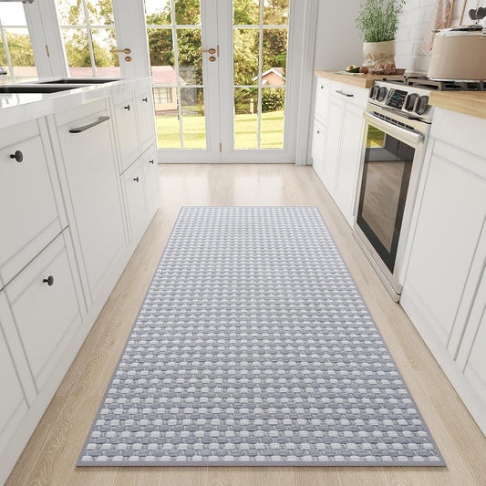 Large Kitchen Runner Rugs Long Kitchen Mat Non Slip Washable, Super Absorbent Soft Chenille Braided Kitchen Mats for Floor, Rubber Backing Kitchen Sink Standing Mat, Easy Clean, Gray 36"x71"