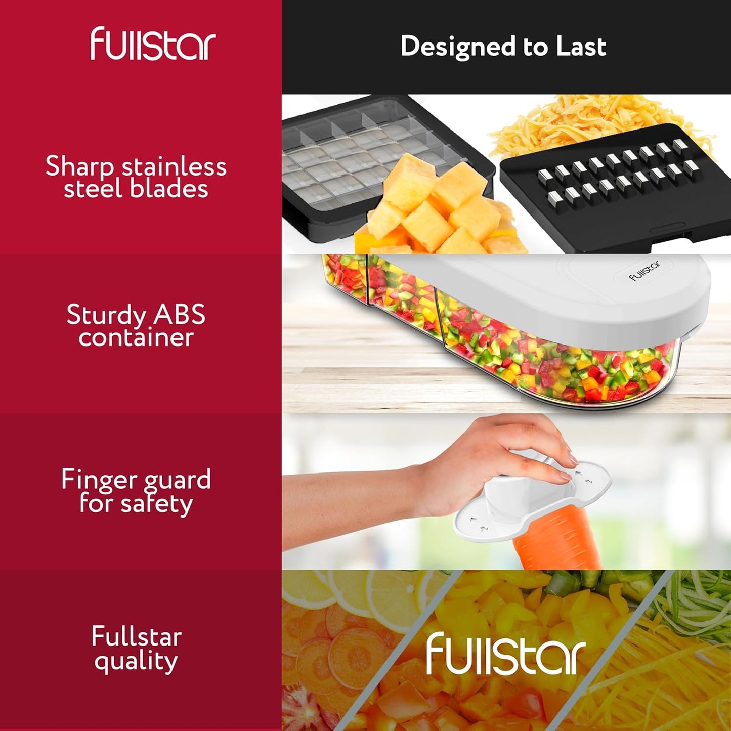 Fullstar Mandoline Slicer for Kitchen - Vegetable Chopper, Onion Potato Food Veggie Fruit Slicer and Cutter with Container, Kitchen Gadgets & Accessories, Home Essentials (6-in-1, Full White)