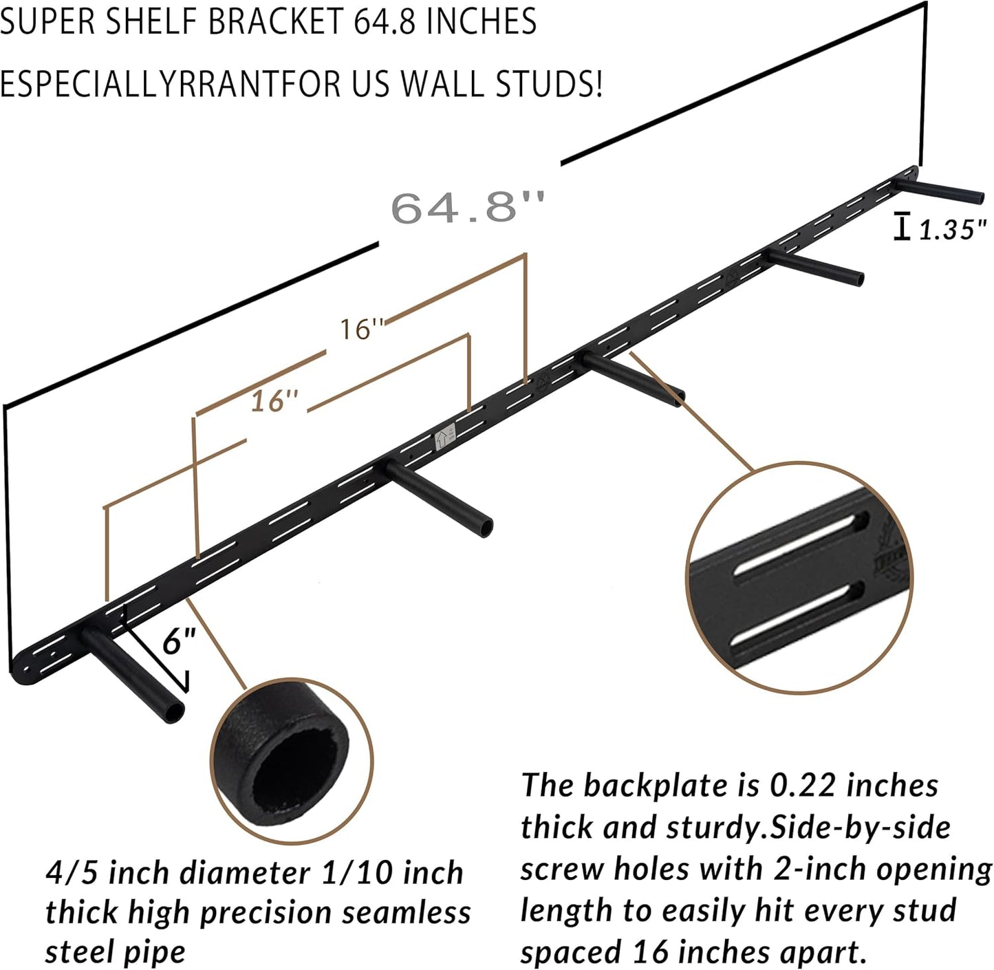Floating Shelves 72 inch Long 8 "deep Set of 2, Heavy Duty Wood Wall Mounted Shelves for Bathroom Living Room Kitchen,Book Shelves with Thickened Hidden Bracket-Distressed Walnut