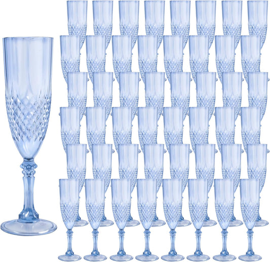 Plastic Champagne Flutes, 48PCS Blue Plastic Wine Glasses Goblets Reusable Champagne Flute for Weddings, Bachelor Parties, Toasting, and Events (48, Blue)