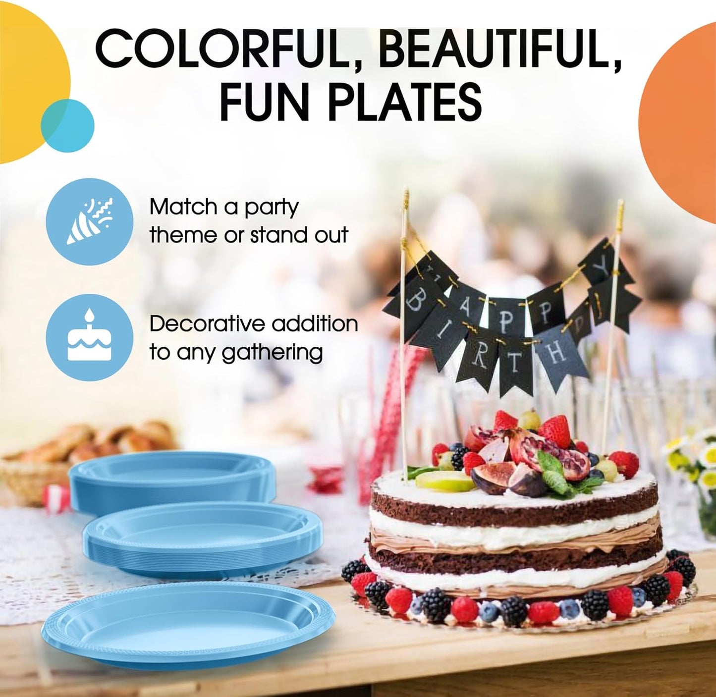 Exquisite Party Solids Light Blue Plastic Plates For Party 7" Light Blue Disposable Plates Heavy Duty Supplies 100 Pcs Plastic Dinnerware Sets Heavy Duty 350 GSM Disposable Dinnerware Set