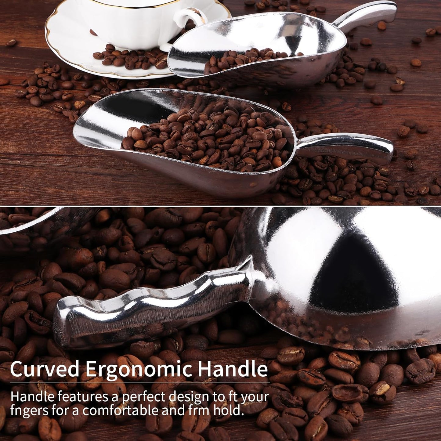 12 Oz Cast Aluminum Bar Ice Scoop Suitable for wedding, buffet (Silver-2pc)