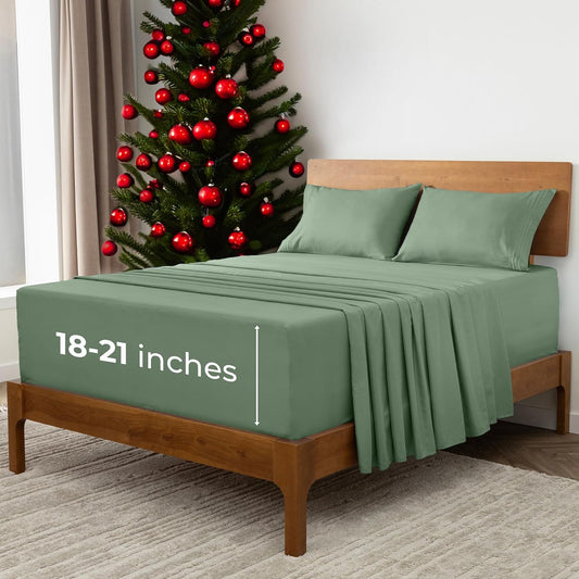 Mellanni Extra Deep Full Sheets - 4 PC Iconic Collection Bedding - Hotel Luxury, Ultra Soft, Cooling Bed Sheets - Wrinkle, Fade, Stain Resistant (Full, Sage)