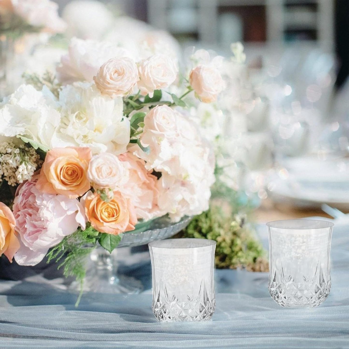 24 PCS Transparent Stemless Wine Glasses，Plastic Reusable Cups 9OZ Vintage Drinking Glasses Tumblers for Whisky, Beer, Juice, Beverages, Cocktai