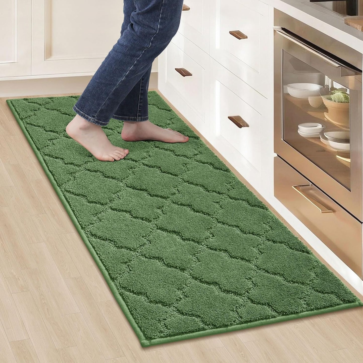COSY HOMEER Kitchen Rugs 20"x48" Non-Slip Absorbent Soft Kitchen Runner Rug Polyester Kitchen Mats for Floor Washable Kitchens Standing Floor Mat for Sink Mat,Hallway,Laundry,Green