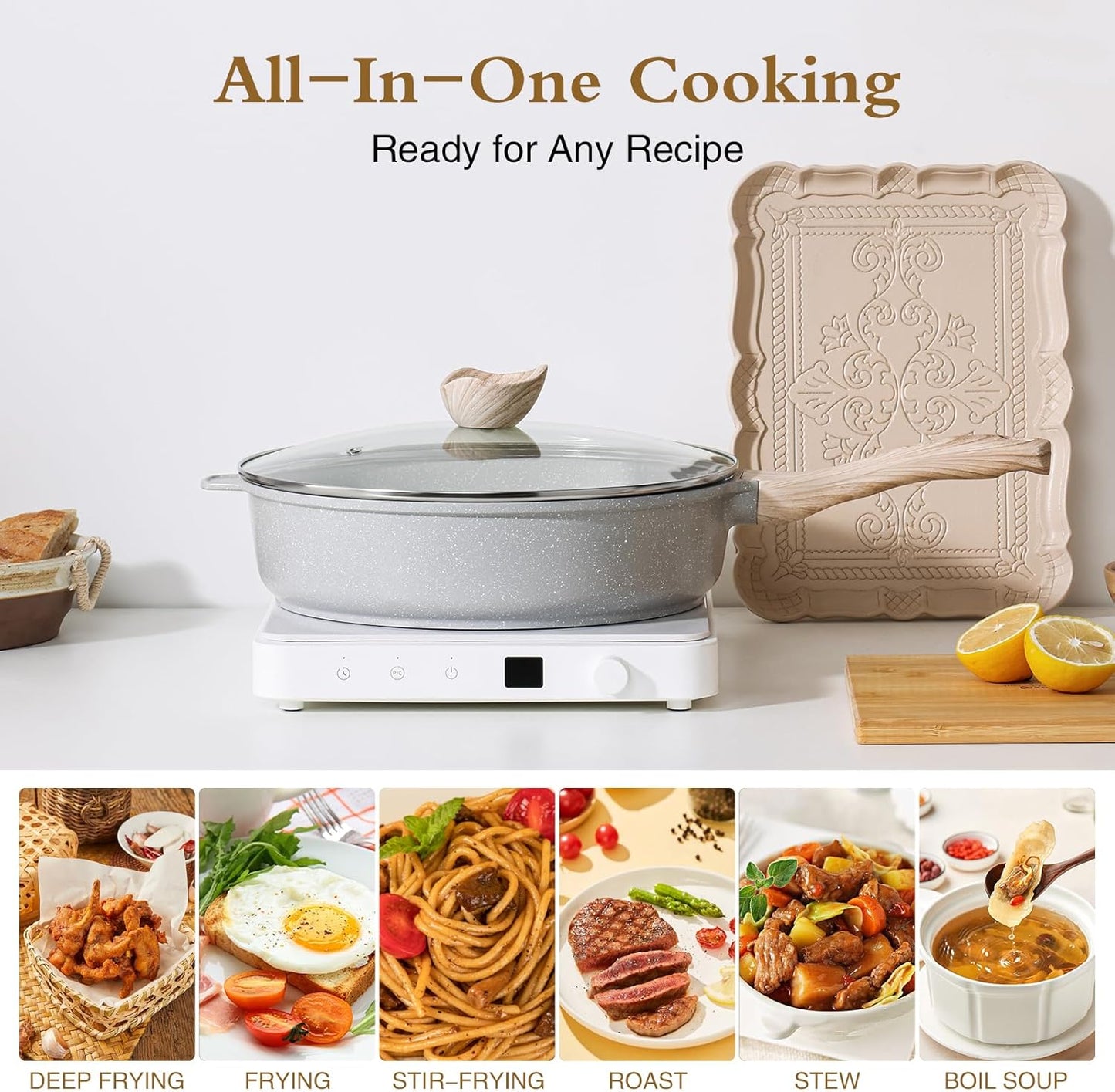 Nonstick Ceramic Deep Frying Pan, 11 Inch Non Toxic Skillet with Lid, Healthy Jumbo Cooker, Saute Pan for Cooking, Induction Cookware, PFOA & PFAS Free