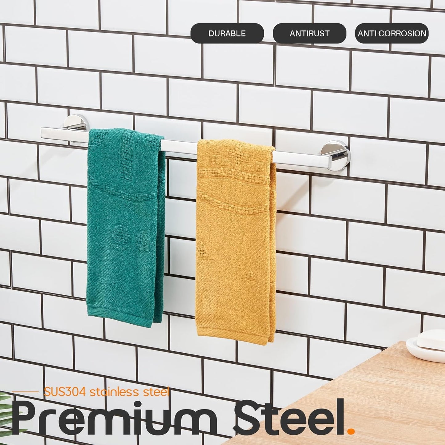 24 Inch Bathroom Towel Bar Bath Towel Rack Kitchen Towel Holder Towel Rails Wall Mounted SUS304 Stainless Steel 2 Pack Polished Chrome AN4001CH-L24-P2