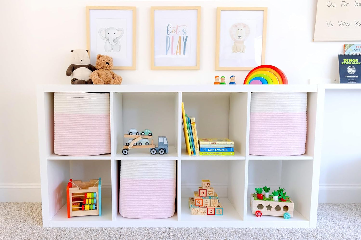 NaturalCozy 13x15x13 Kallax Storage Cubes, 3 Pack | Cotton Rope Cube Storage Bins Woven Baskets for Organizing | Kallax Insert Baskets for Shelves Organizer, Kids Toy, Pantry, Closet, Baby Nursery