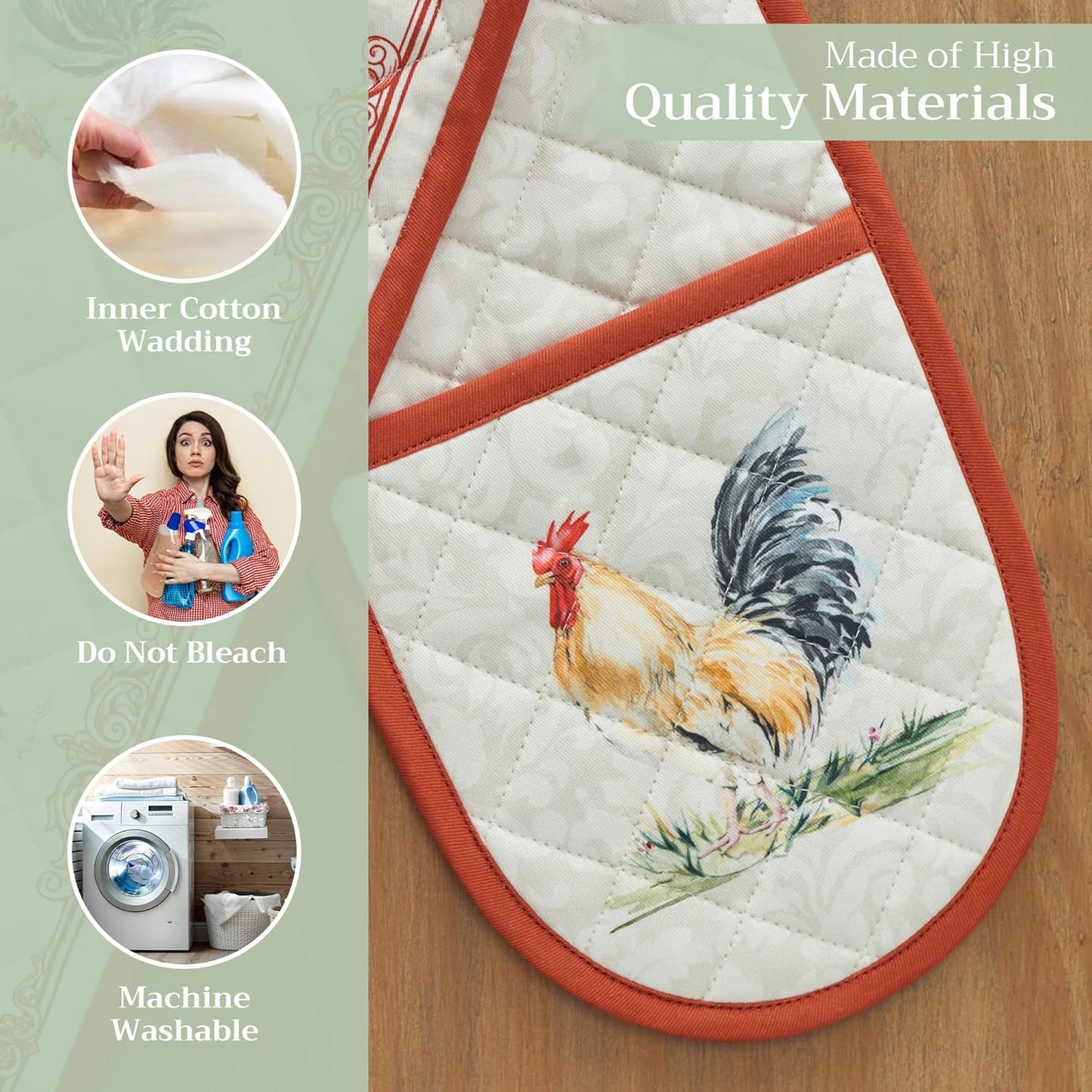 Maison d' Hermine Double Oven Mitts 100% Cotton 7"x35" Double Oven Mitt Heat Resistant BBQ Cooking Gloves with Loop, Baking, Grilling, Kitchen, Handling Hot Pans Spring Summer (Luxury Loft – Peach)