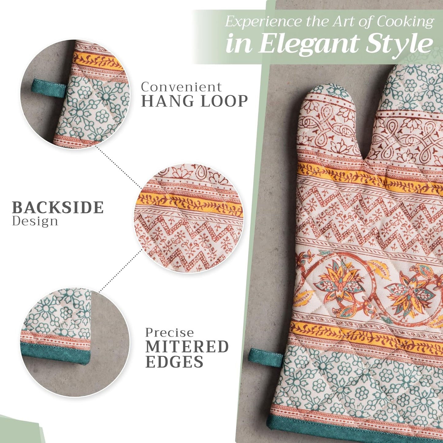 Maison d' Hermine Oven Gloves 100% Cotton Oven Mitt 7" x 13" with Loop Heat Resistant, BBQ, Cooking Gloves, Baking, Grilling, Kitchen, Handling Hot Pans (Pack of 1, Nila)