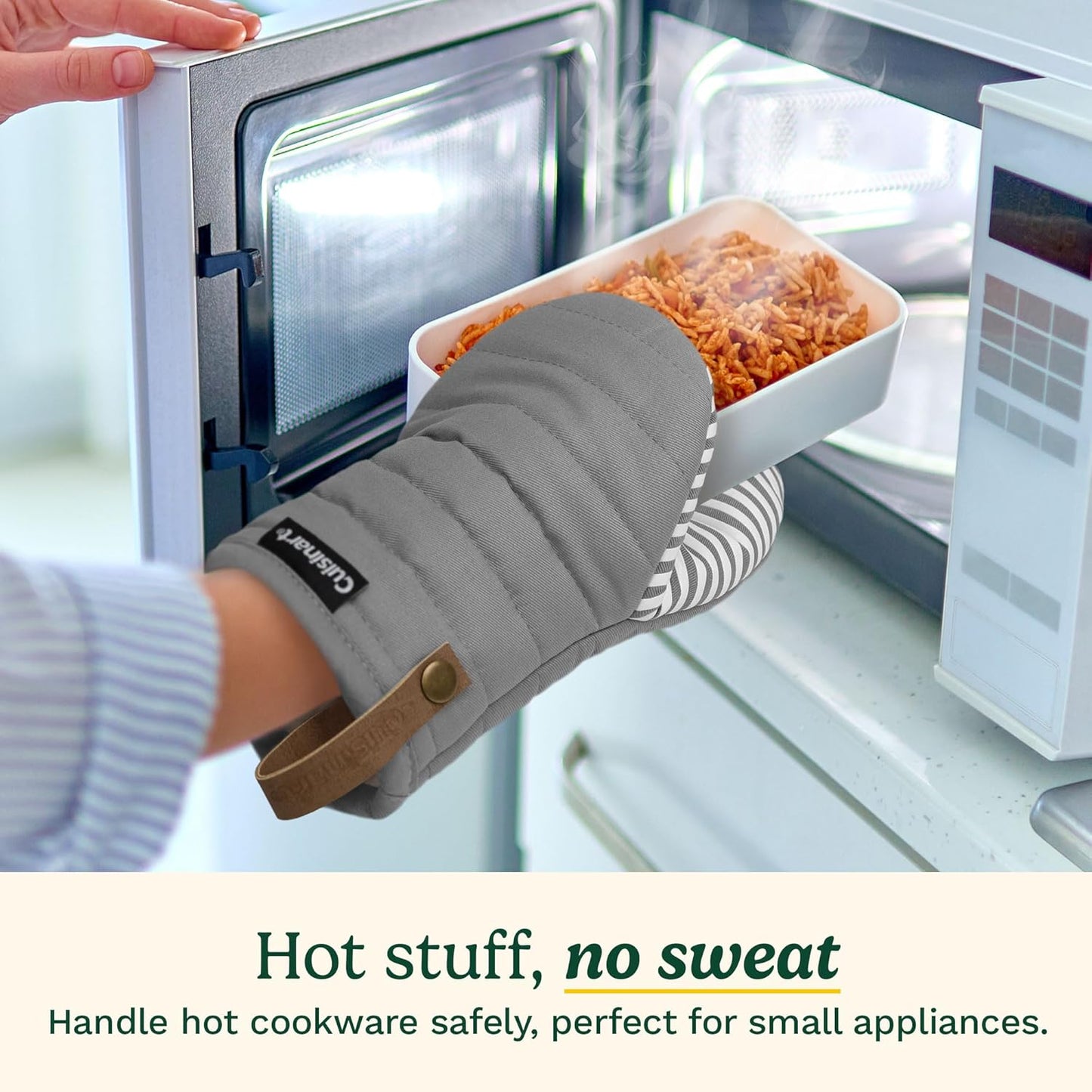 Cuisinart Mini Oven Mitts – 5.5” x 8” Heat-Resistant Kitchen Mitts for Oven with Non-Slip Printed Silicone, Cotton Filling, and Faux Leather Loop – Durable Oven Mitt Set for Cooking & Baking (Horizon)