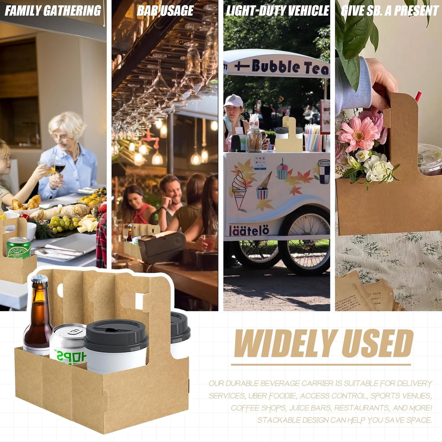 2 Cup Disposable Drink Carrier for Delivery with Handle,30 Count Kraft Paperboard Cup Holder,Cup Carriers for Hot or Cold Drinks,Coffee Carrier, Food Delivery,Take Out Cup Carriers (Brown, 30 PCs)