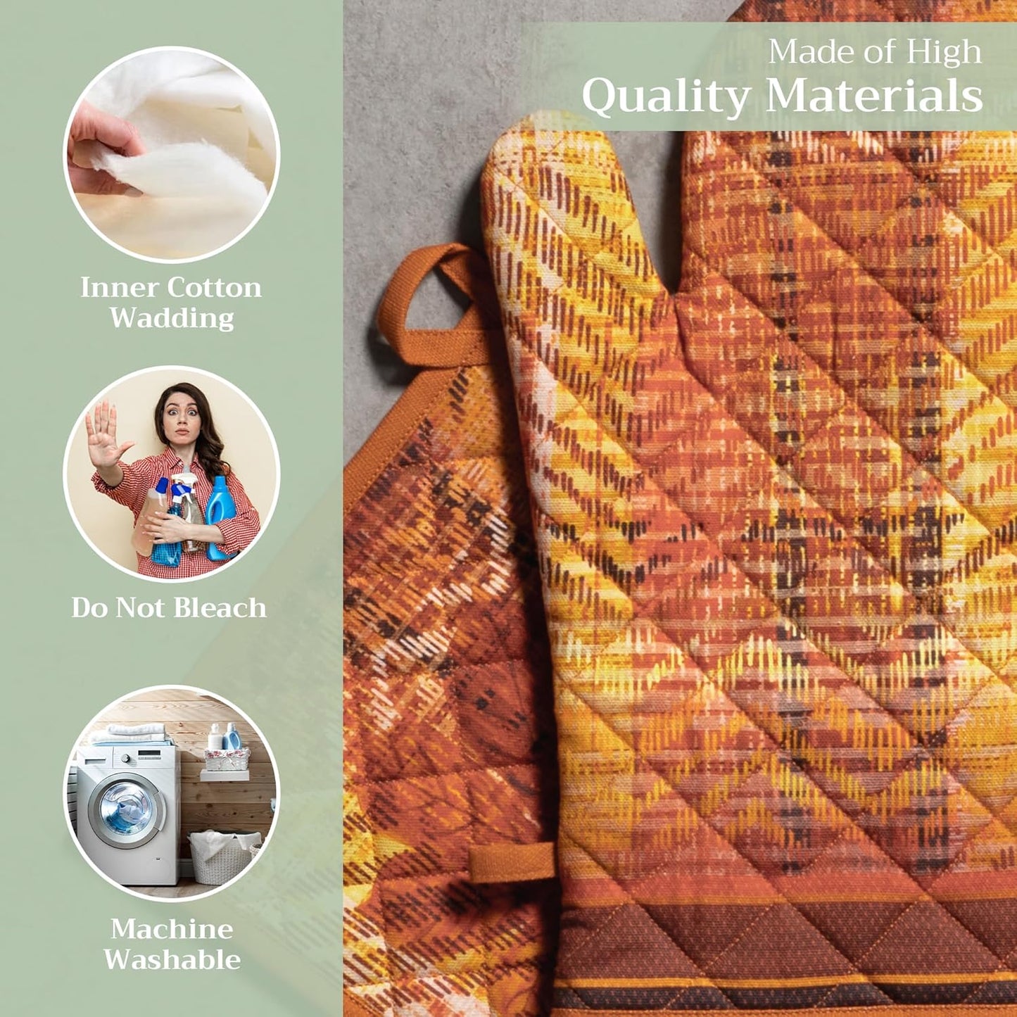 Maison d' Hermine 100% Cotton Oven Mitt & Pot Holder Set (7.5"x13" & 8"x8") Heat Resistant BBQ Cooking Gloves with Loop, Baking, Grilling, Kitchen, Handling Hot Pans (Thanksgiving Tartan)