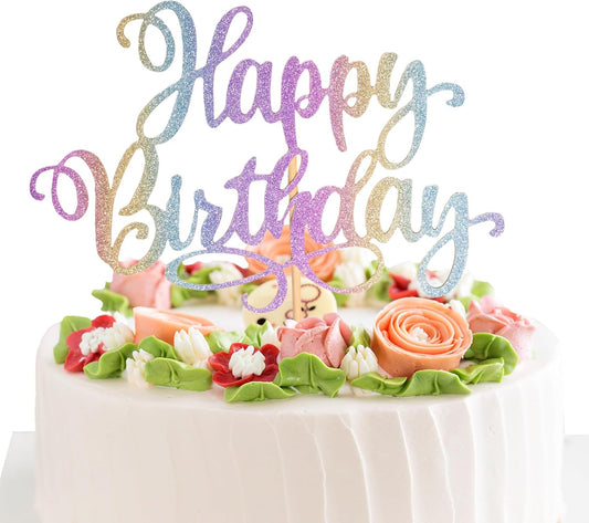 Happy Birthday Cake Toppers 9 Inch Glitter Happy Birthday Cake Pick for Birthday Anniversary Theme Party Cake Decorations Supplies - Colorful