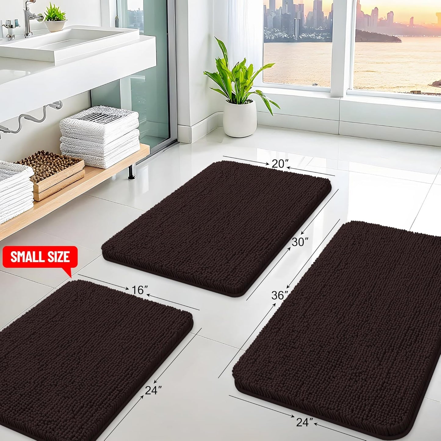 Arotive Bathroom Rugs 24x16, Extra Soft Absorbent Shaggy Chenille Bath Rugs, Machine Washable Rubber Backing Non-Slip Bath Mats for Bathroom Floor Tub and Shower, Home Decor Accessories, Brown