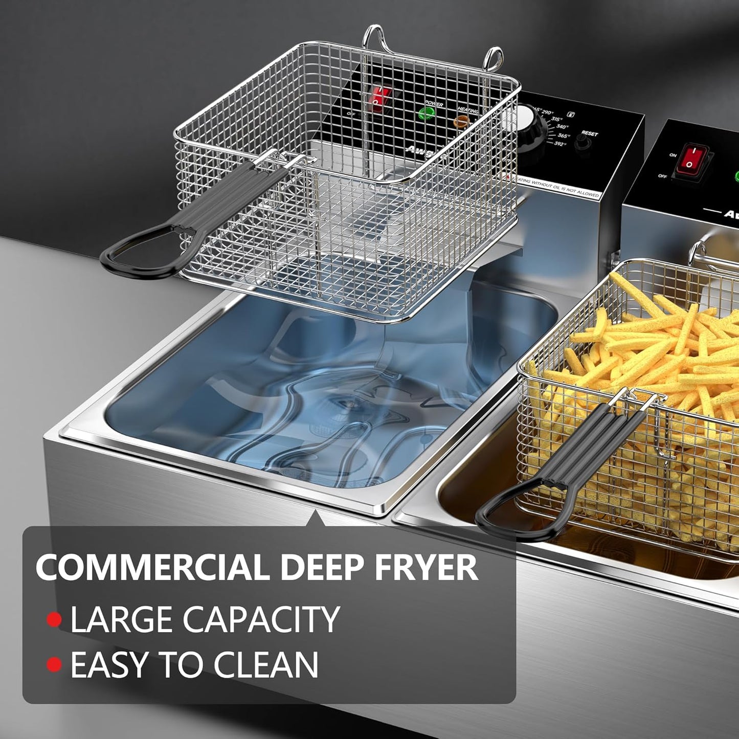 Commercial Deep Fryer with Baskets Stainless Steel Double Deep Fryer with 2 Baskets Capacity 10L X 2(21.3QT) Electric Countertop Fryer for Restaurant and Home Use, 110V 3400W