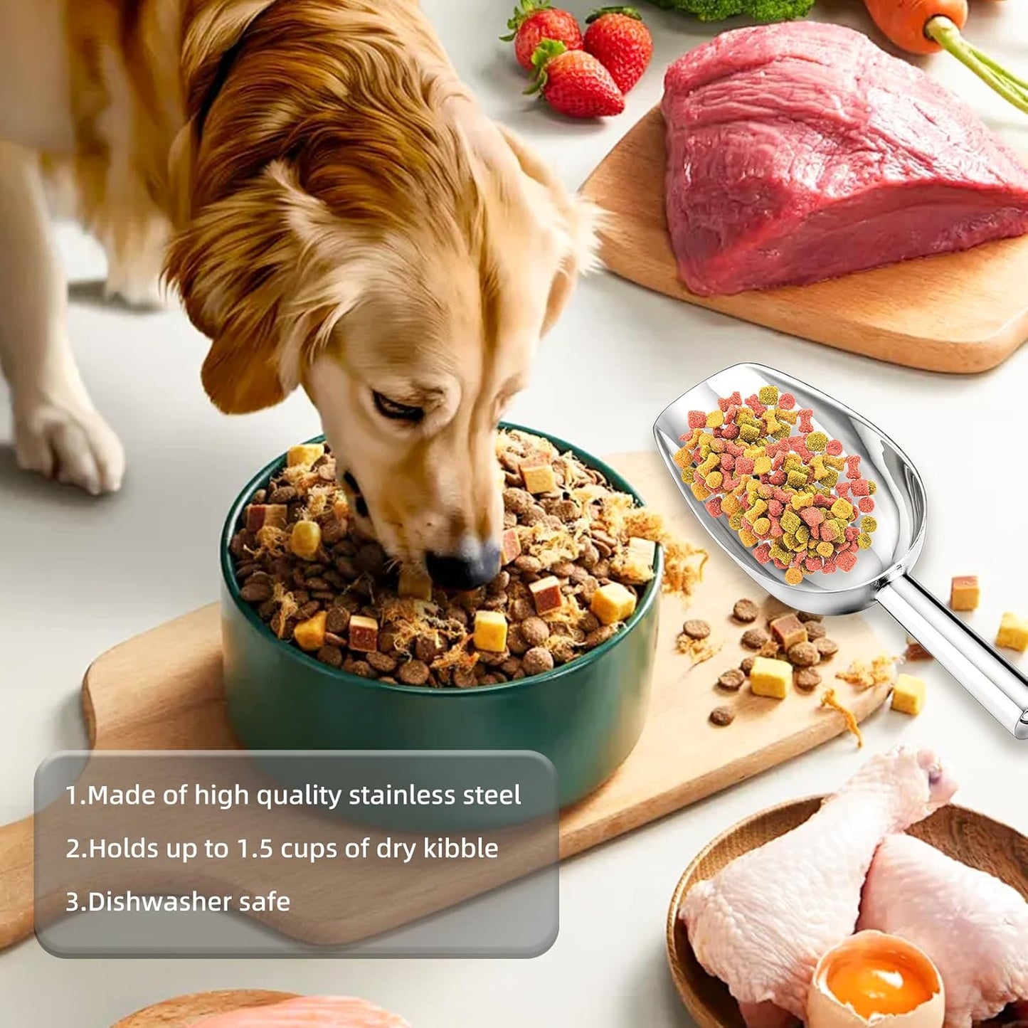 2 Pack Metal Dog Food Scoop 18 Oz With Loop, Large 11 Inch Stainless Steel Scooper