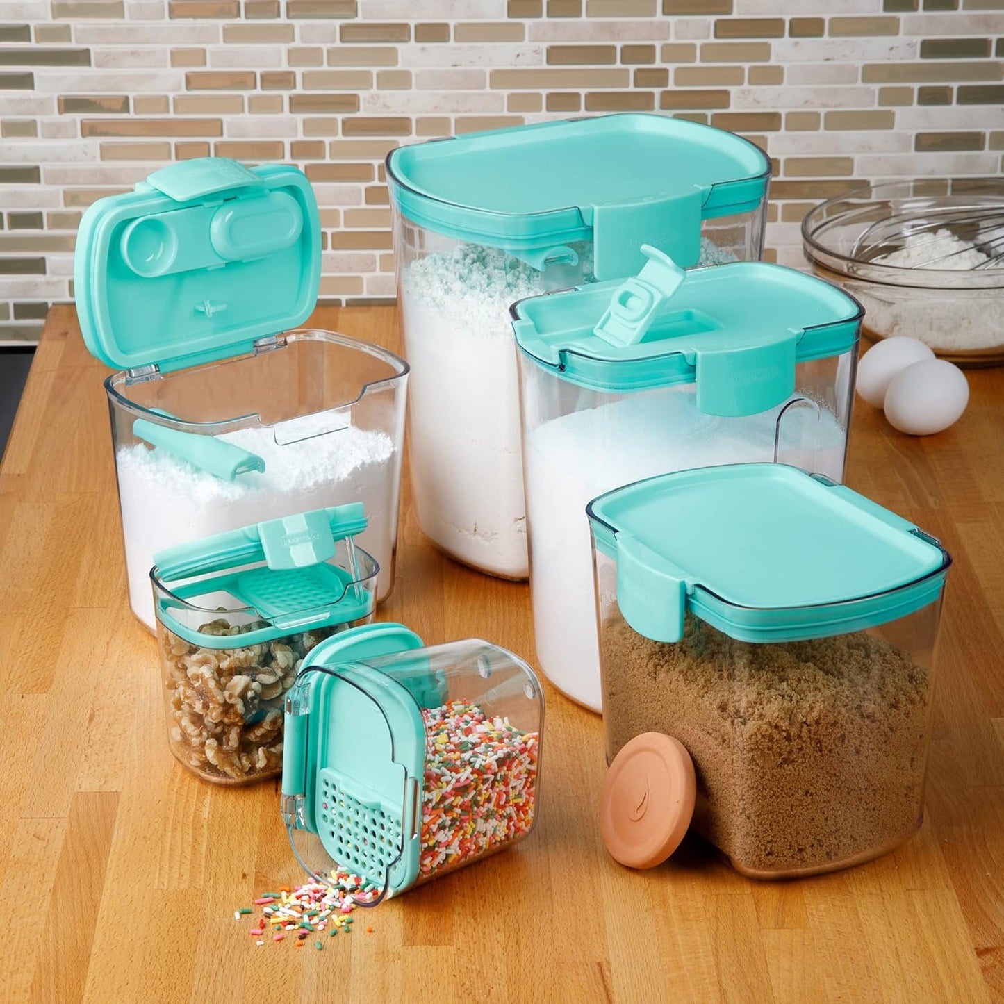 Progressive ProKeeper Baker's Airtight Kitchen Storage Canister Container Set for Flour, Sugar & More, Keeps Ingredients Fresh, with Accessories (Turquoise, 6- Piece)