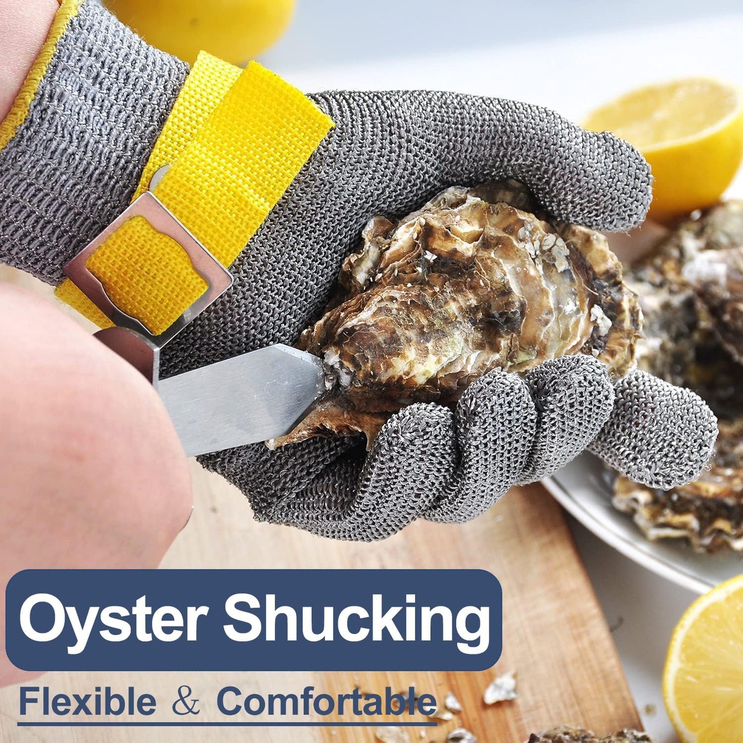 Dowellife ANSI A9 Cut Resistant Glove Food Grade, Stainless Steel Mesh Metal Knife Cutting Glove for Butcher Oyster Shucking Kitchen Mandoline Chef Slicing Fish Fillet (Large)