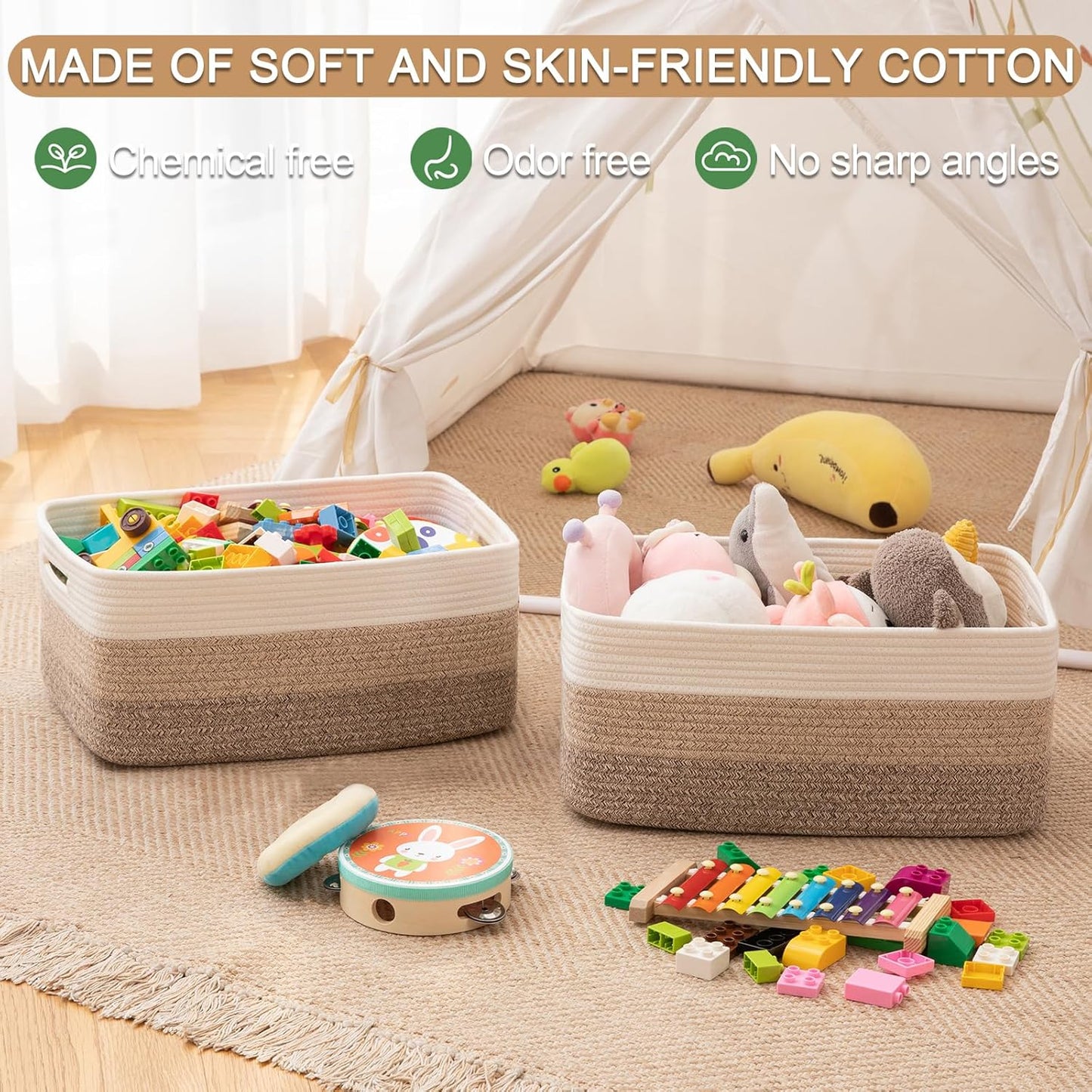 Large Storage Basket for Organizing, Woven Rope Basket for Shelves, Closet Organizer Bins for Clothes, Blanket, Toys, Baby Nursery Storage, 17.7" x 13" x 7.87", 3 Packs Gradient Yellow