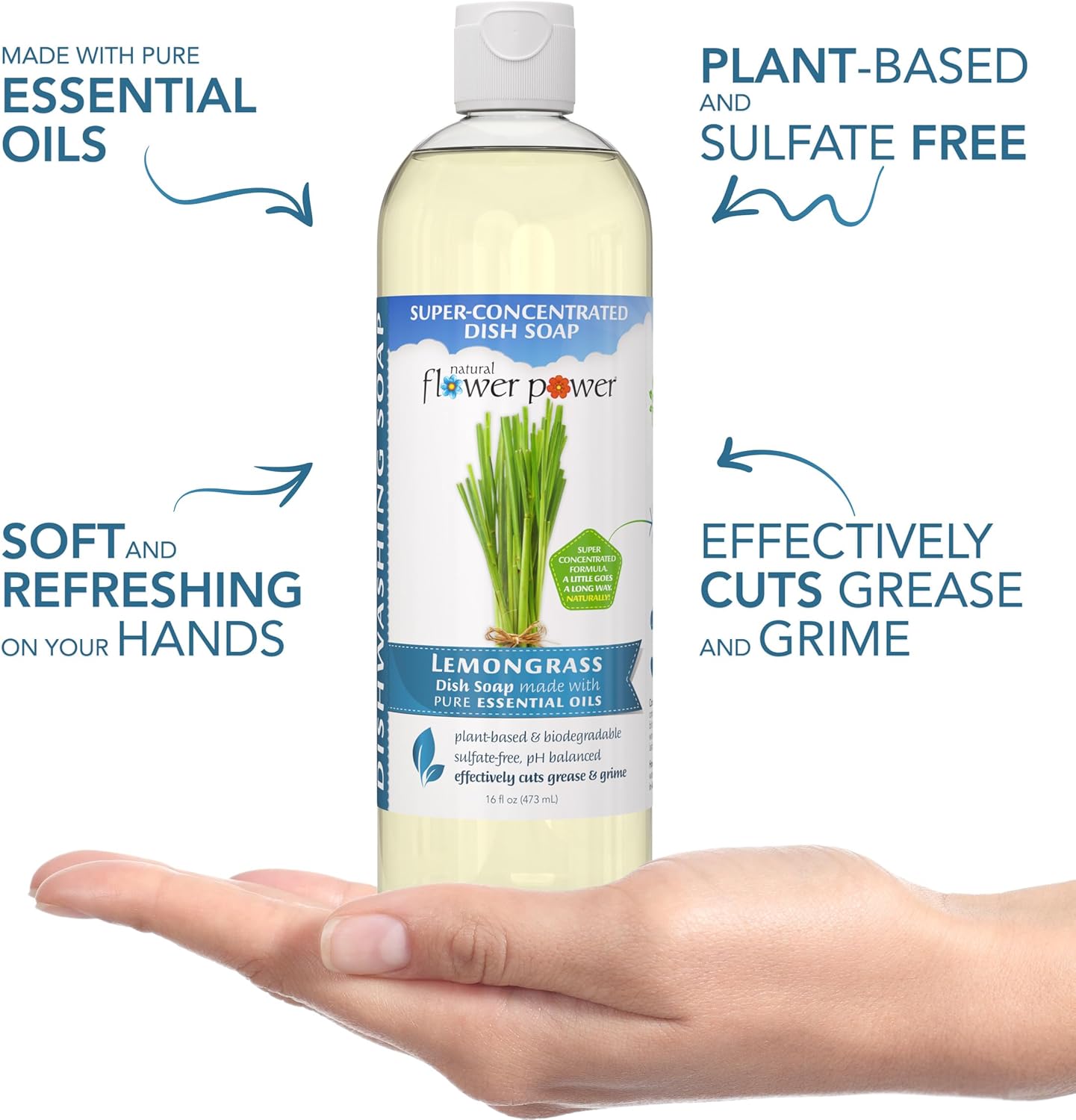 Liquid Dish Soap – Lemongrass – Plant-Based & Scented w/ Pure Essential Oils – Natural Liquid Dishwashing Detergent – Sulfate-Free Gentle Kitchen Soap – Vegan (16 Fl Oz 3 Pack)