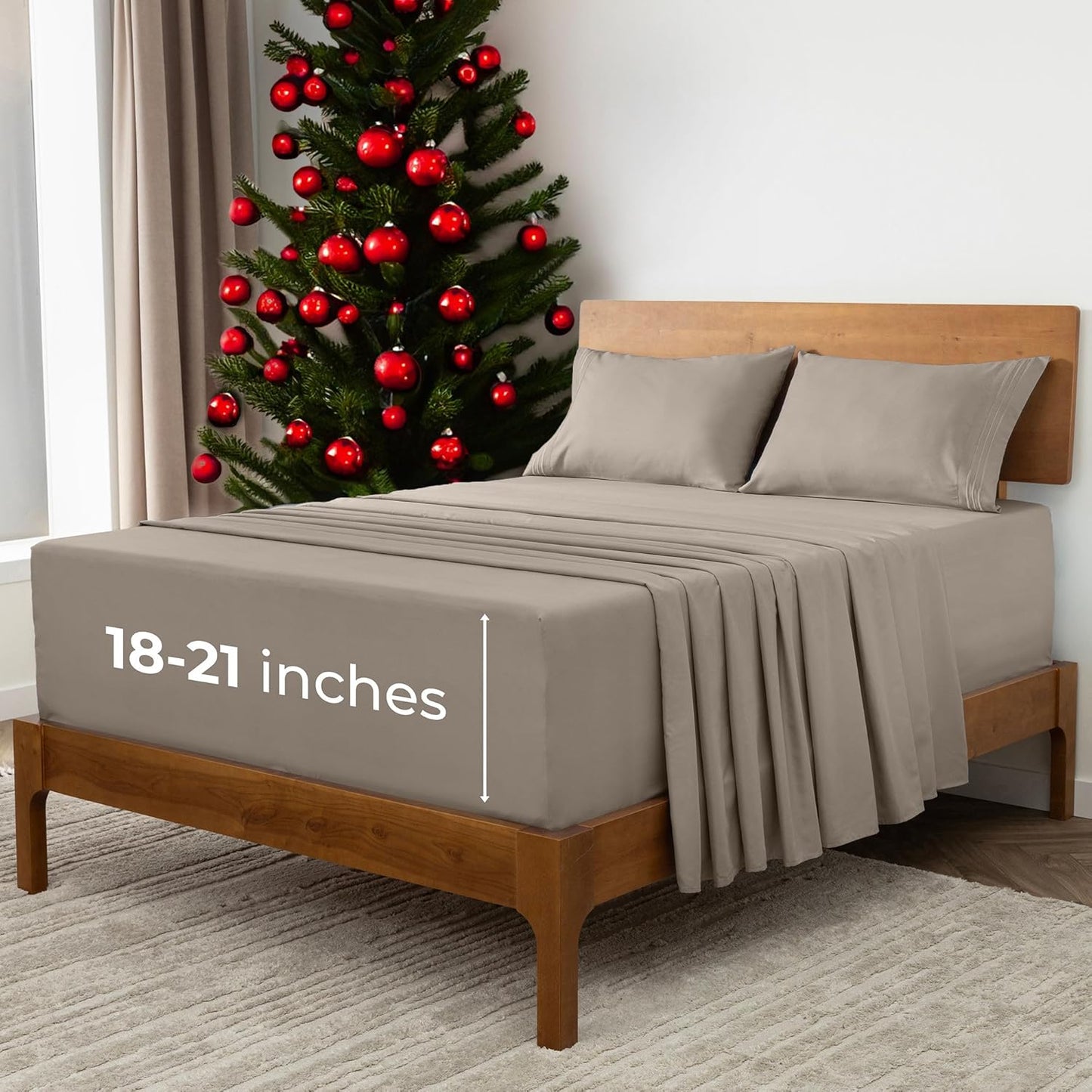 Mellanni Extra Deep King Sheets - 4 PC Iconic Collection Bedding - Hotel Luxury, Ultra Soft, Cooling Bed Sheets - Wrinkle, Fade, Stain Resistant (King, Tan)