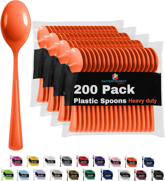 Orange Plastic Spoons 200 Pcs Orange Spoons Disposable Utensils Heavy Duty Plastic Cutlery Set Disposable Cutlery Sets Flatware Sets Silverware Set Party Supplies & Party Tableware Party Solids
