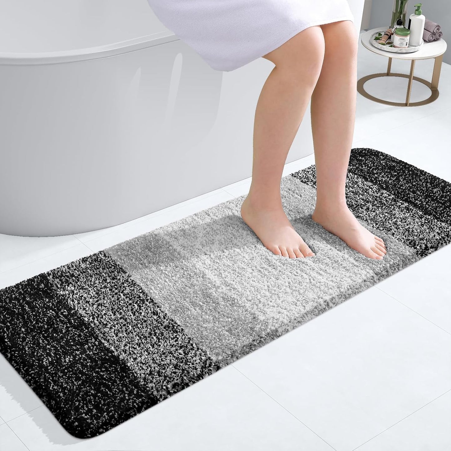 OLANLY Bathroom Runner Rugs 47x17, Extra Soft Absorbent Microfiber Bath Rugs, Rubber Backing, Quick Dry, Machine Washable Bath Mats for Bathroom Floor, Tub and Shower, Home Decor Accessories, Black