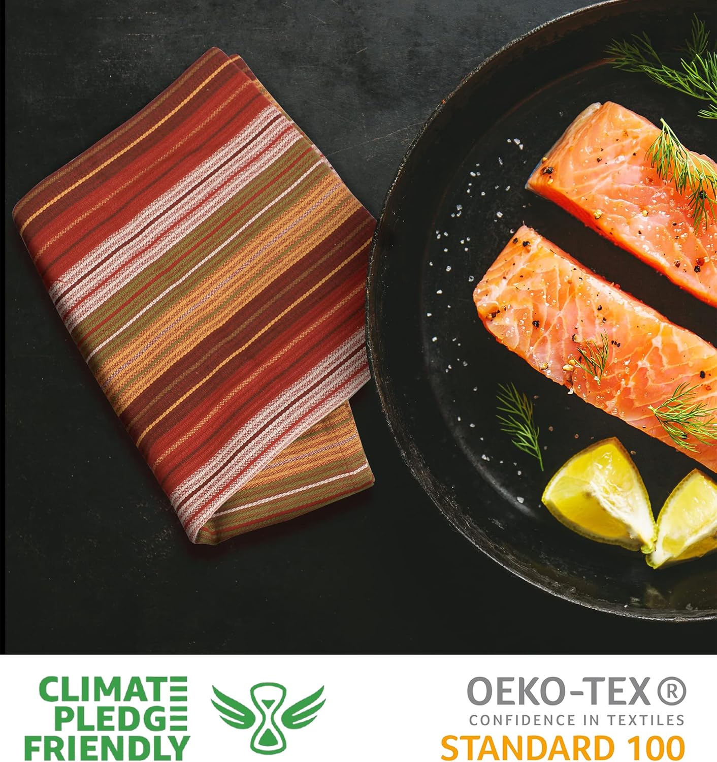 Urban Villa Fall Stripes Kitchen Towels Set of 6 20x30 Inches Over Sized Premium Quality100% Cotton Thanks Giving Day Dish Towels Mitered Corners with Hanging Loop Harvest Stripes Dish Cloths