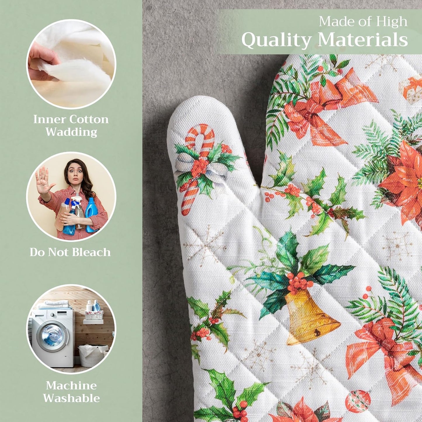 Maison d' Hermine Oven Gloves 100% Cotton Oven Mitt 7" x 13" with Loop Heat Resistant, BBQ, Cooking Gloves, Baking, Grilling, Kitchen, Handling Hot Pans (Pack of 1, Chromo)