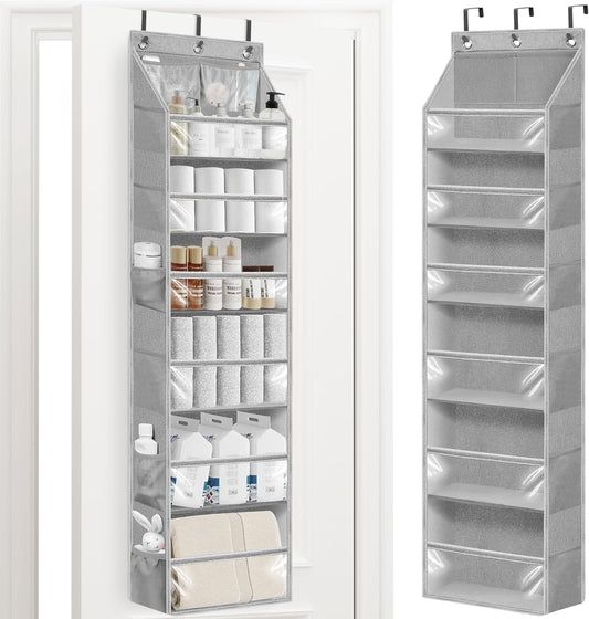 STORAGE MANIAC Over the Door Organizer Large Capacity Hanging Organizer, Clear Deep Pockets Behind Door Closet Organizer and Storage for Nursery, Bathroom, Bedroom, Pantry, 1 Pack Grey