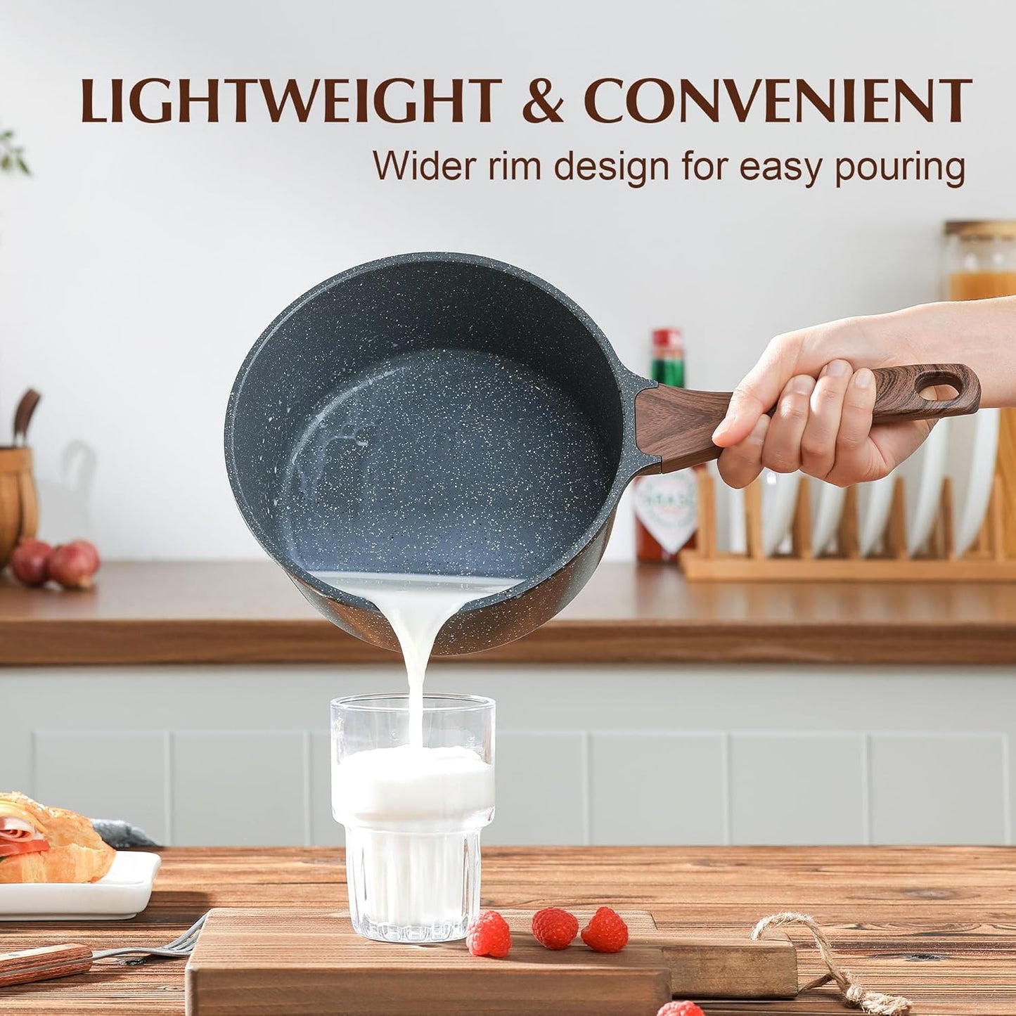 SENSARTE Nonstick Sauce Pan with Lid Saucepan Set, Swiss Granite Coating Sauce Pot Kitchen Cooking Pot Sets, Induction Comptable, Free of Intentionally Added PFOA, 1.5 + 2 QT