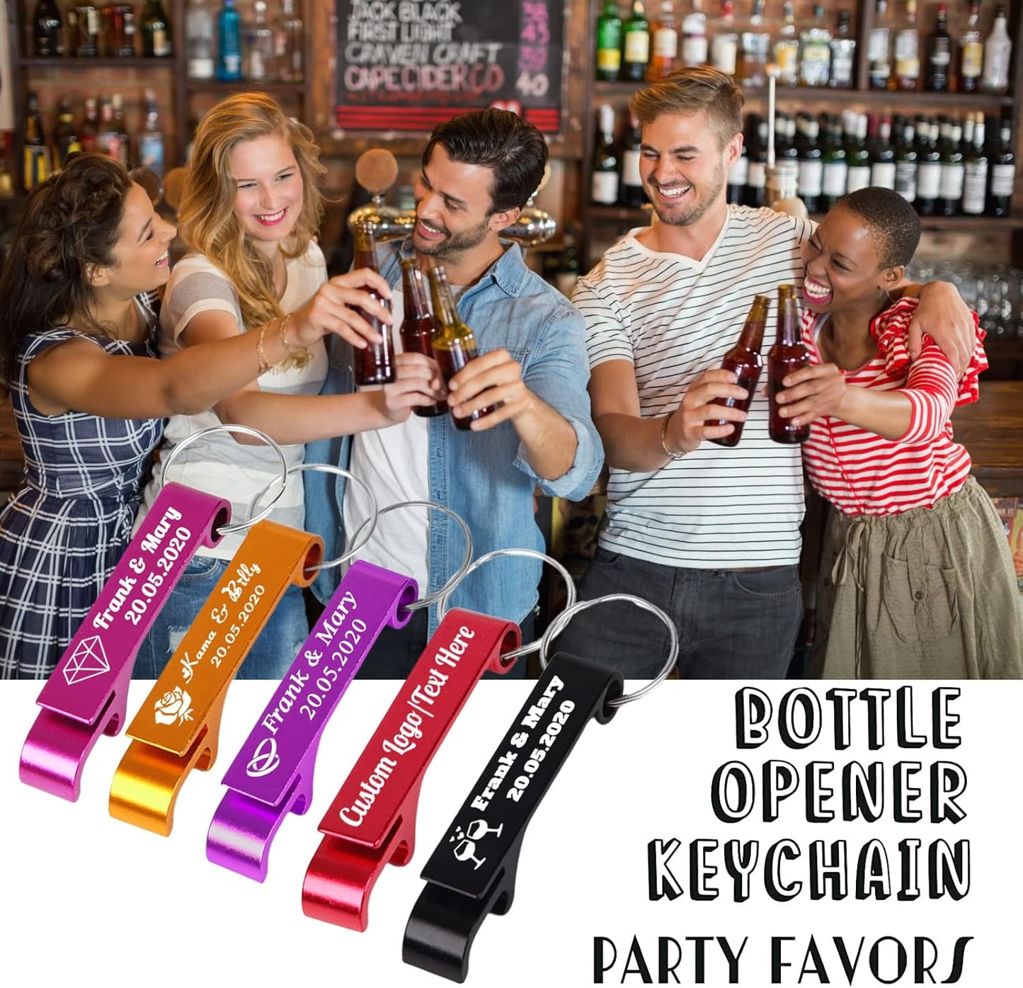 5PCS Personalized Bottle Opener Keychain Bulk Custom Beer Bottle Opener with Logo Text Engraved Wedding Bottle Opener Favors Customized Gifts for Guests Baby Shower Birthday Party-Green