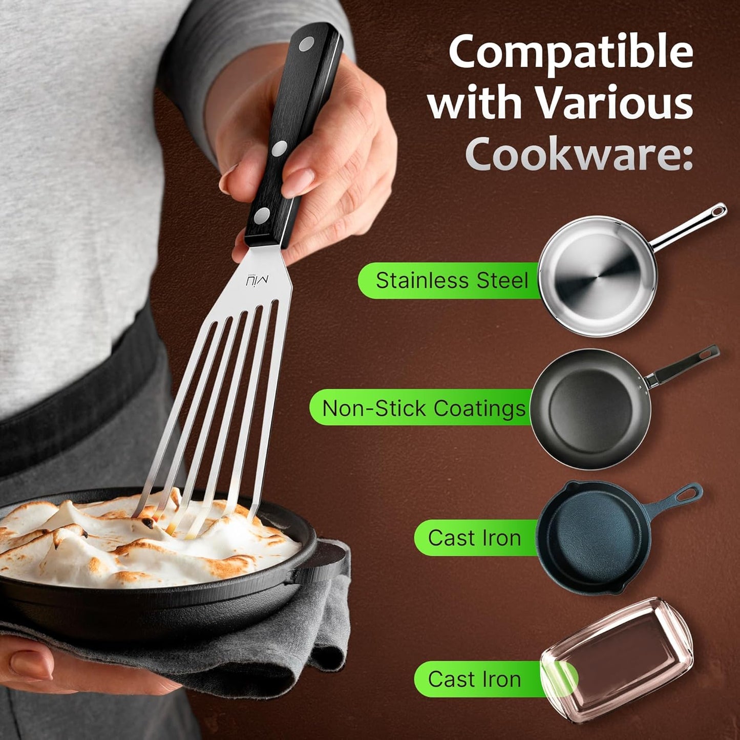 MIU Fish Spatula Stainless Steel, Flexible, Polished Metal, Corrosion Resistant, Kitchen Slotted Turner [Upgraded Version]