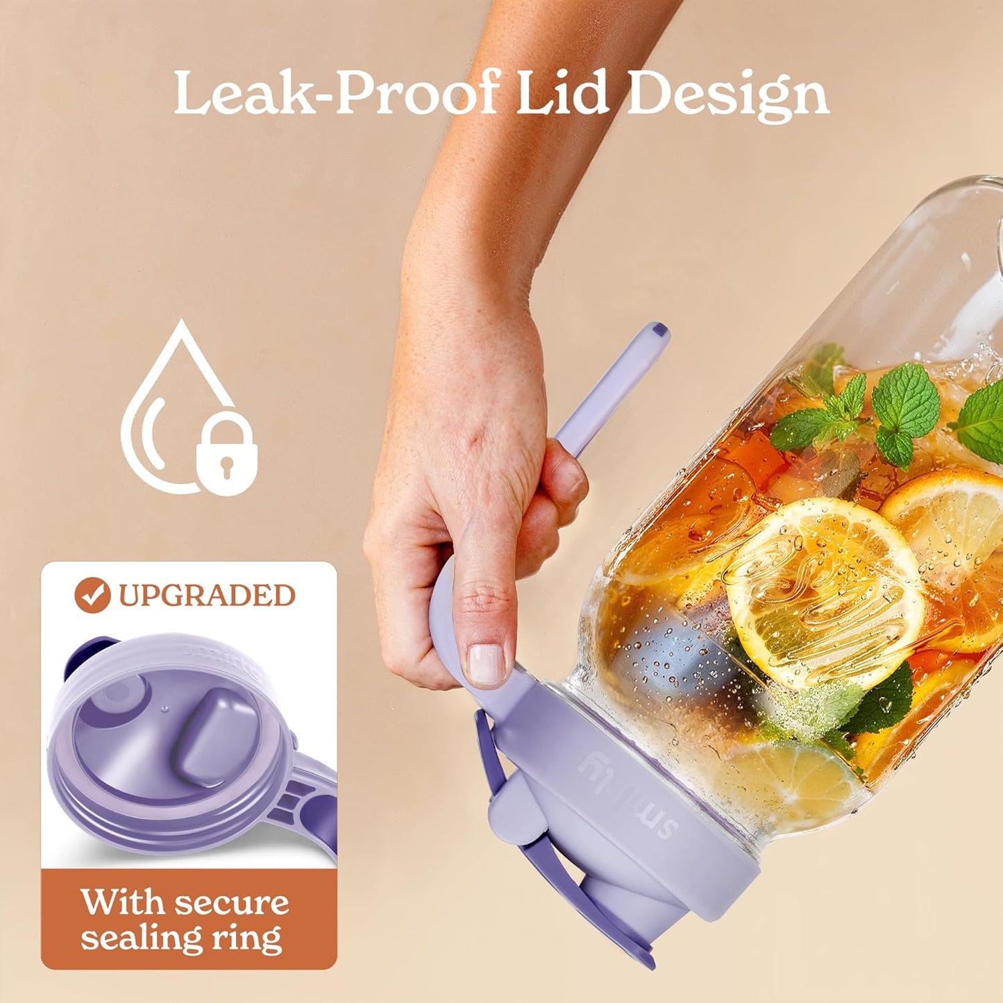 SMIRLY 64 oz Mason Jar Pitcher,Glass Pitcher with Wide Mouth,Water Jug with Double Leak Proof Lid for Iced Coffee,Hot Water,Breast Milk