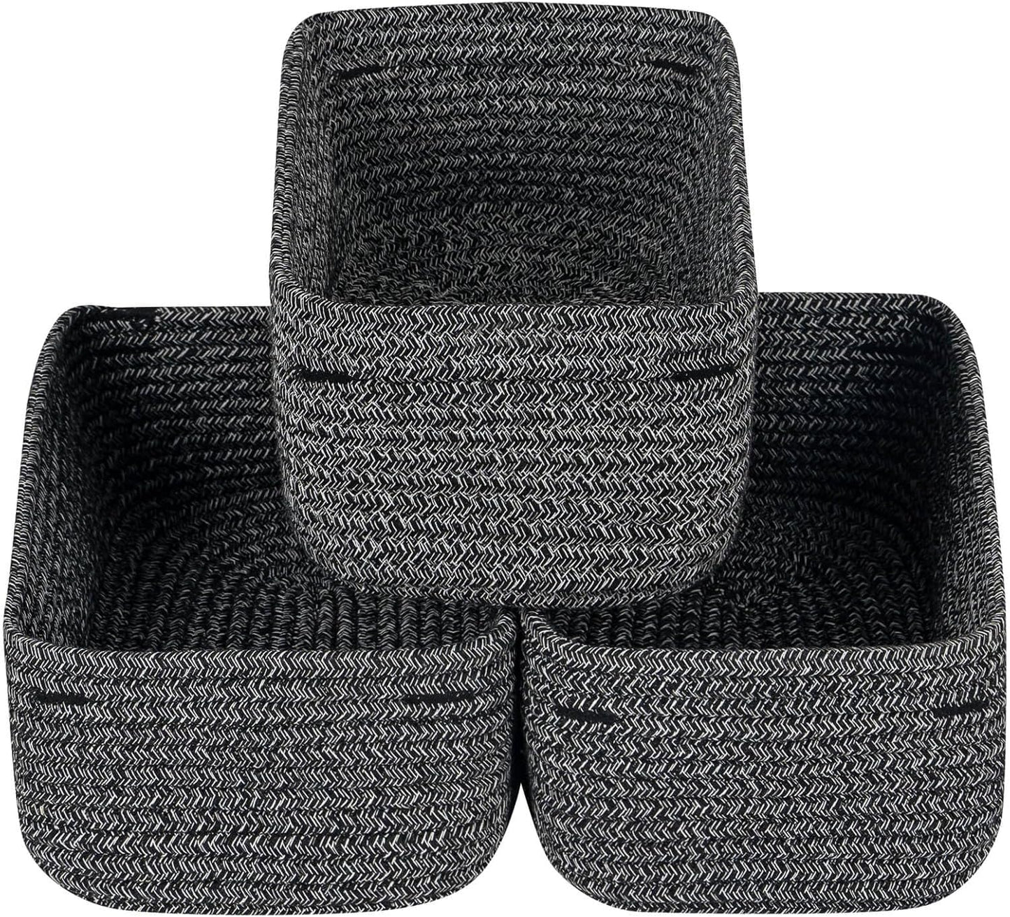 CubesLand Mixed Black Baskets Bins for Organizing,Small Woven Storage Baskets for Shelves,Cute Closet Cube Bins Set 3,Baby Nursery Cube Organizer Toys Basket Bin,Home Decor Organization Bins